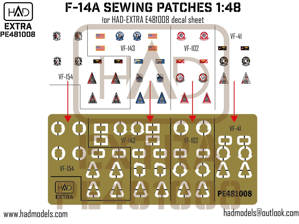 F-14A-D sewing patches VF-143 VF-154 VF-41 VF102 photo-etched part