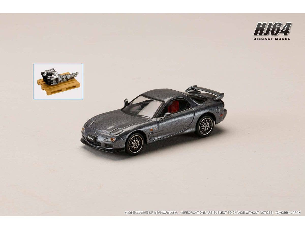 Mazda Rx-7 (Fd3S) Spirit R Type A With Engine Display Model, Titanium Gray Metallic