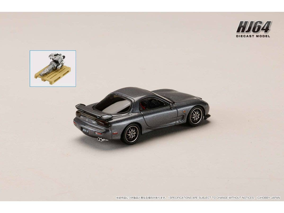 Mazda Rx-7 (Fd3S) Spirit R Type A With Engine Display Model, Titanium Gray Metallic