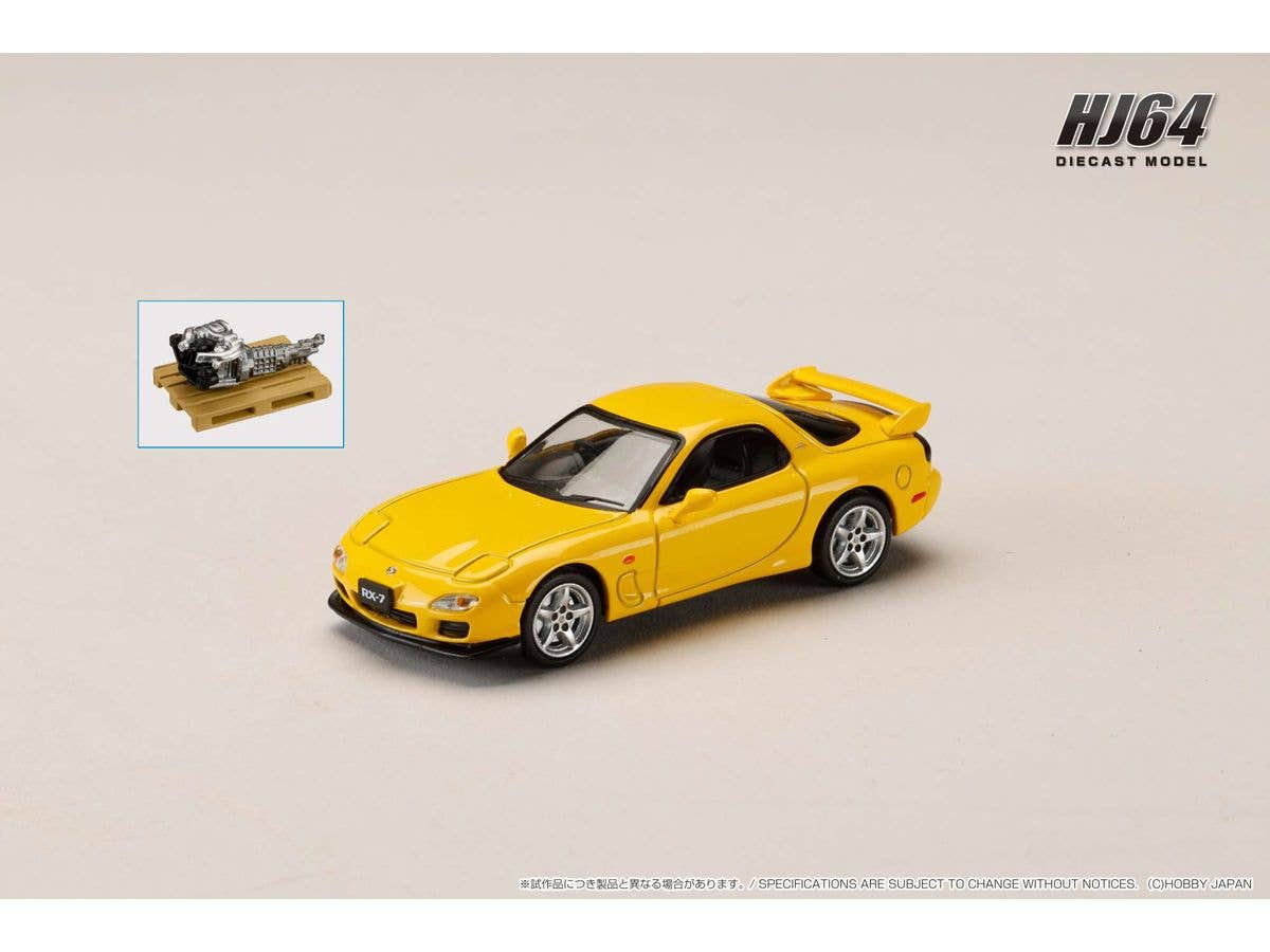 Mazda Rx-7 (Fd3S) Type R Bathurst R With Engine Display Model, Sunburst Yellow