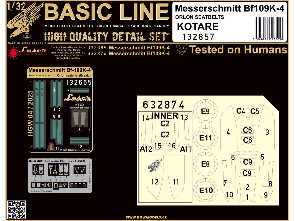 Bf109K-4 (ORLON SEATBELTS) BASIC LINE: seatbelts + masks (For Kotare)