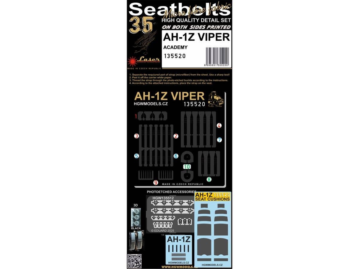 AH-1Z VIPER - Seatbelts + Cushions (for Academy)