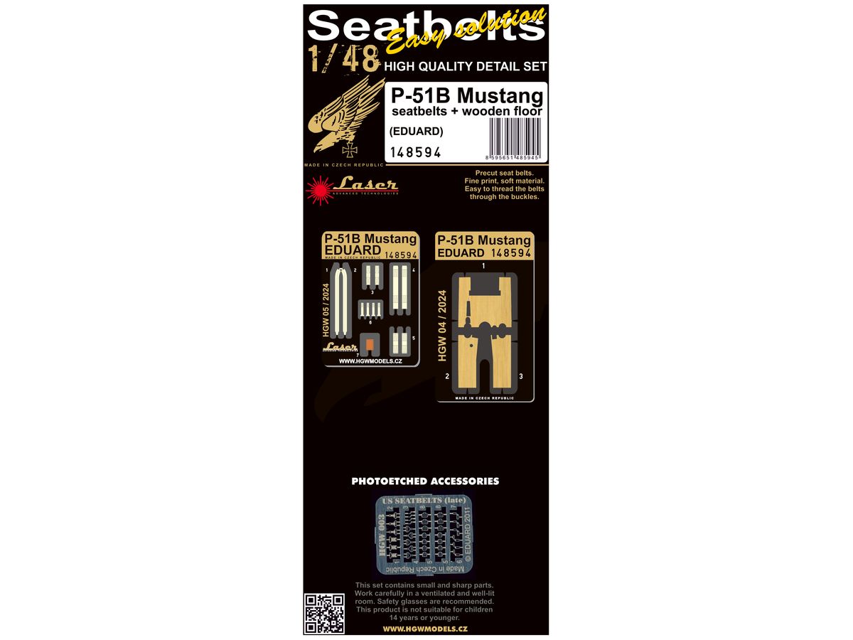 P-51B Mustang - Seatbelts/ Laser-cut wood Floor decal
