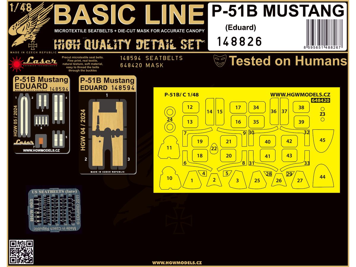 P-51B Mustang- Seatbelts/ Laser-cut wood Floor decal/ masks