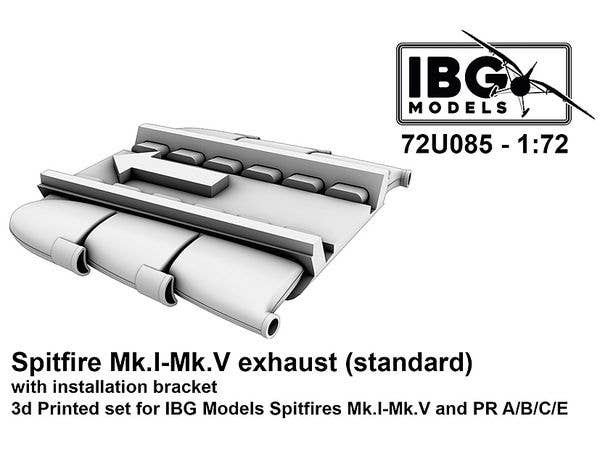 Spitfire Mk.I-Mk.V exhaust (standard) with installation bracket 3d Printed set for IBG Models Spitfires Mk.l-Mk.V and PR A/B/C/E