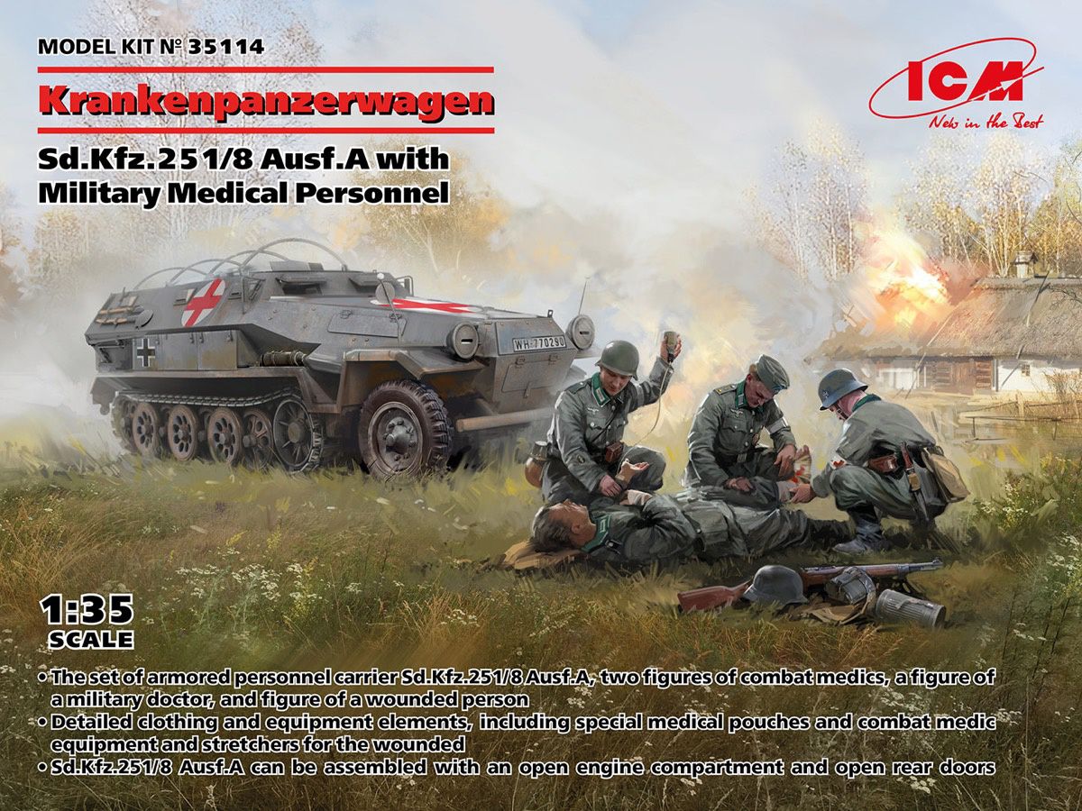 Krankenpanzerwagen Sd.Kfz.251/8 Ausf.A WWII German Ambulance with Military Medical Personnel