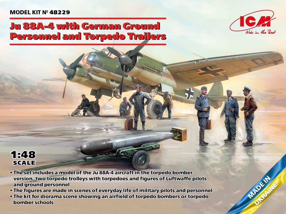 Ju 88A-4 with German Ground Personnel and Torpedo Trailers