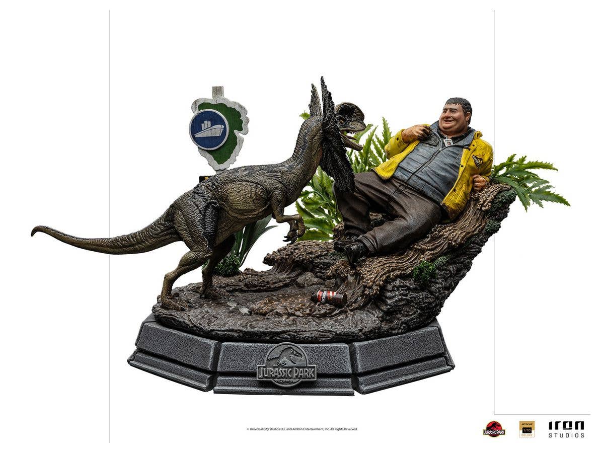 Jurassic Park - Iron Studios Scale Statue: Deluxe Art Scale - Dennis Nedry Meets the Dilophosaurus