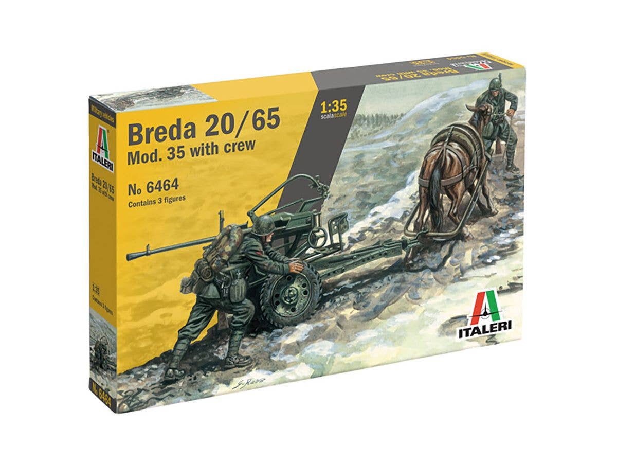 WWII Italian Army Breda 20/65 Mod.35 with two Italian soldiers and one mule