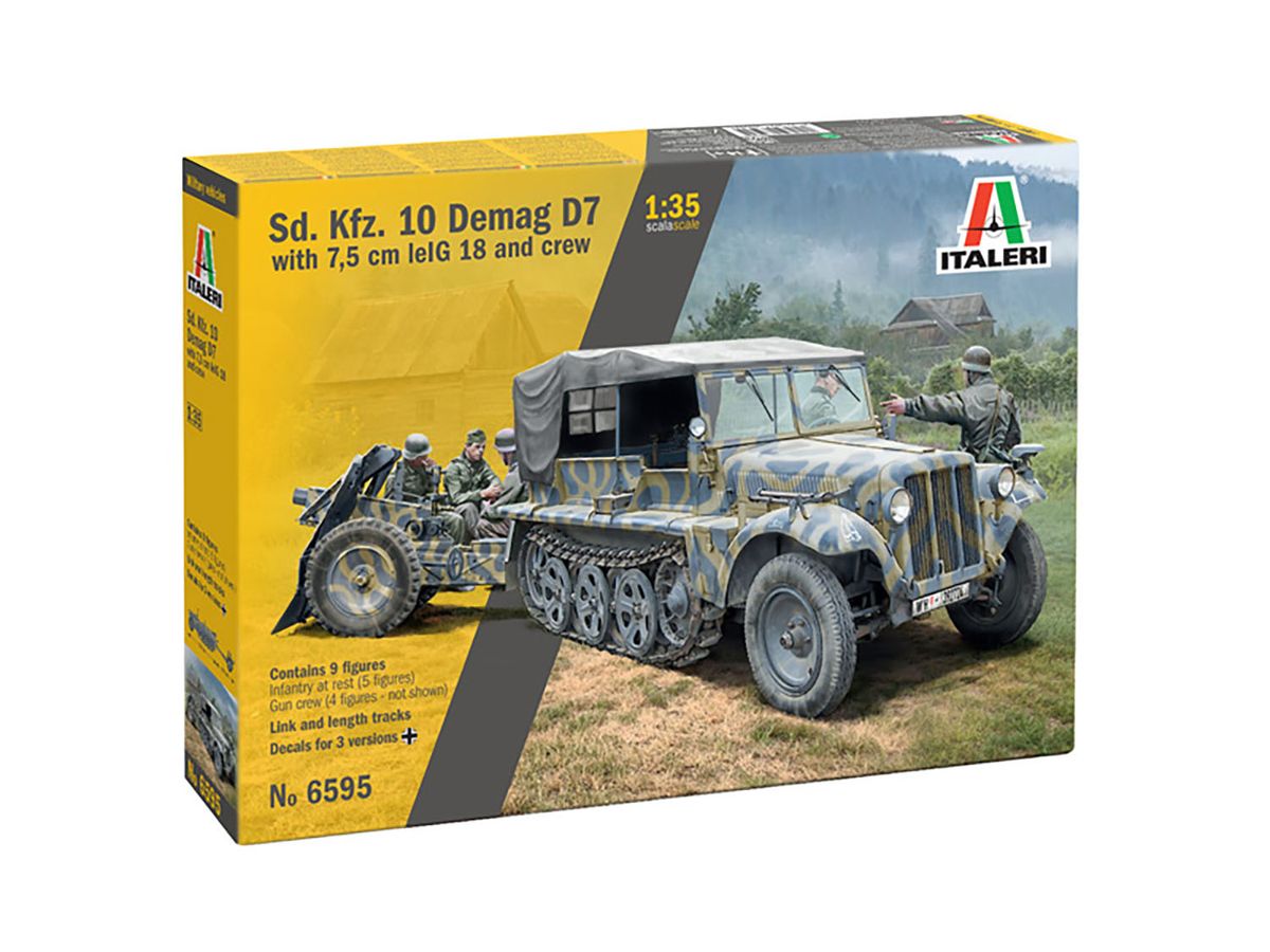 WWII German Sd.Kfz.10 Demag D7 & 7.5cm lelG4 18 Infantry Gun with 9 Artillery Figures