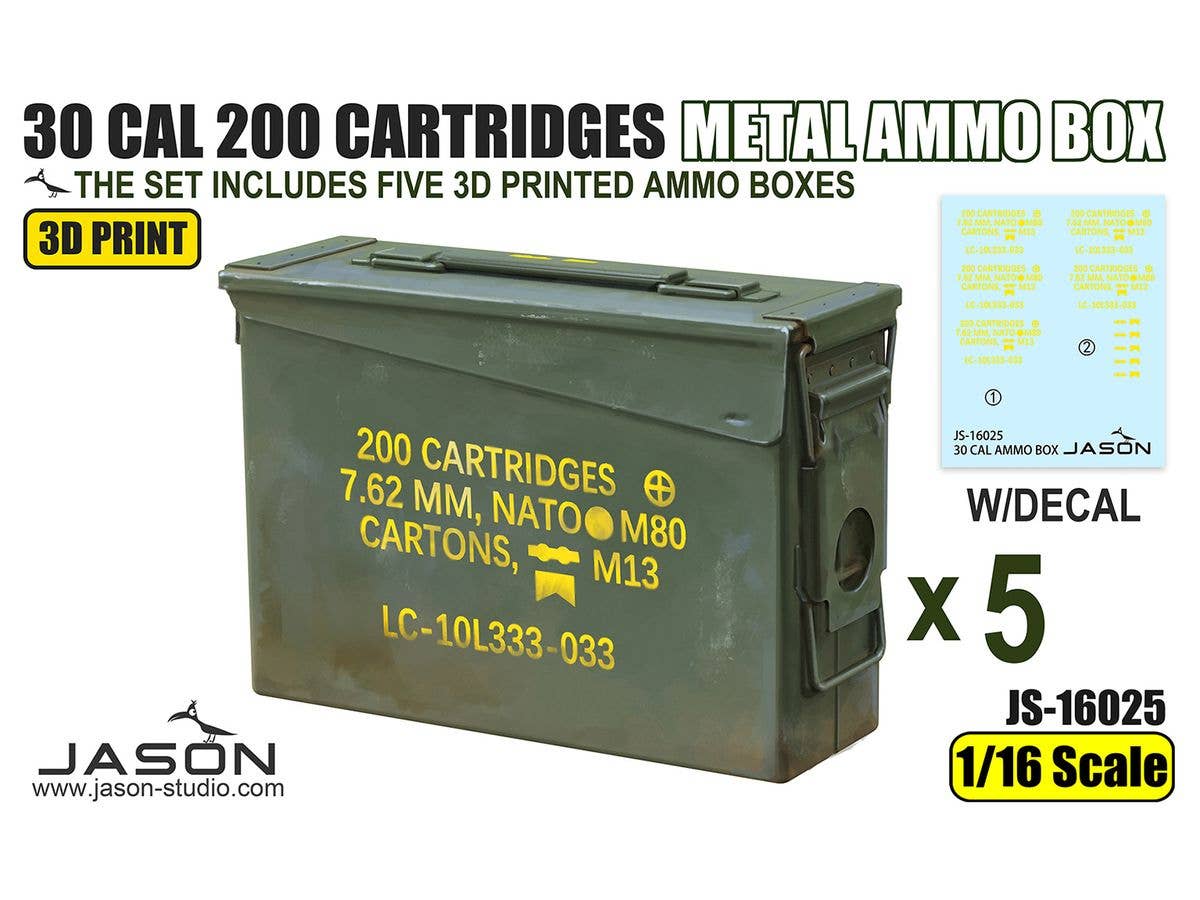 30 CAL 200 CARTRIDGES METAL AMMO BOX (5pcs w/decals)