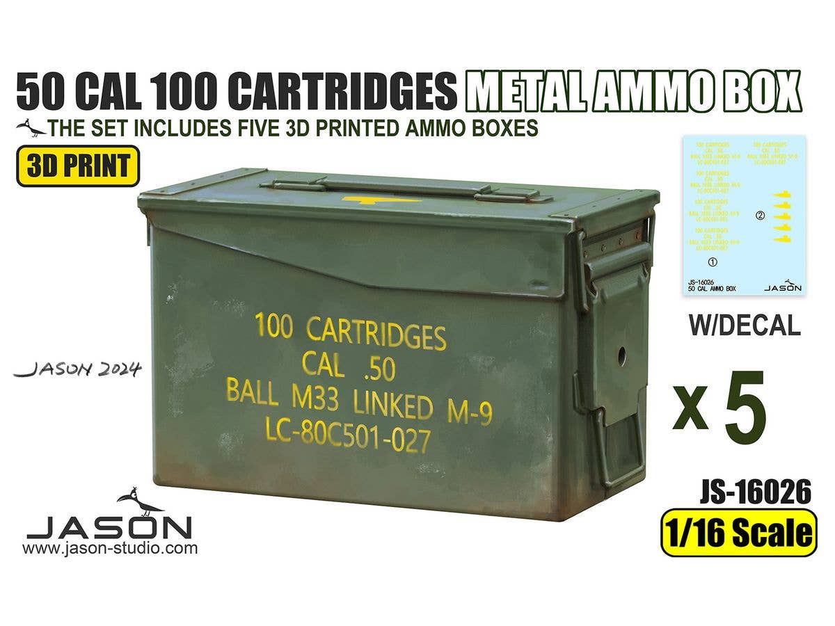 50 CAL 100 CARTRIDGES METAL AMMO BOX (5pcs w/decals)