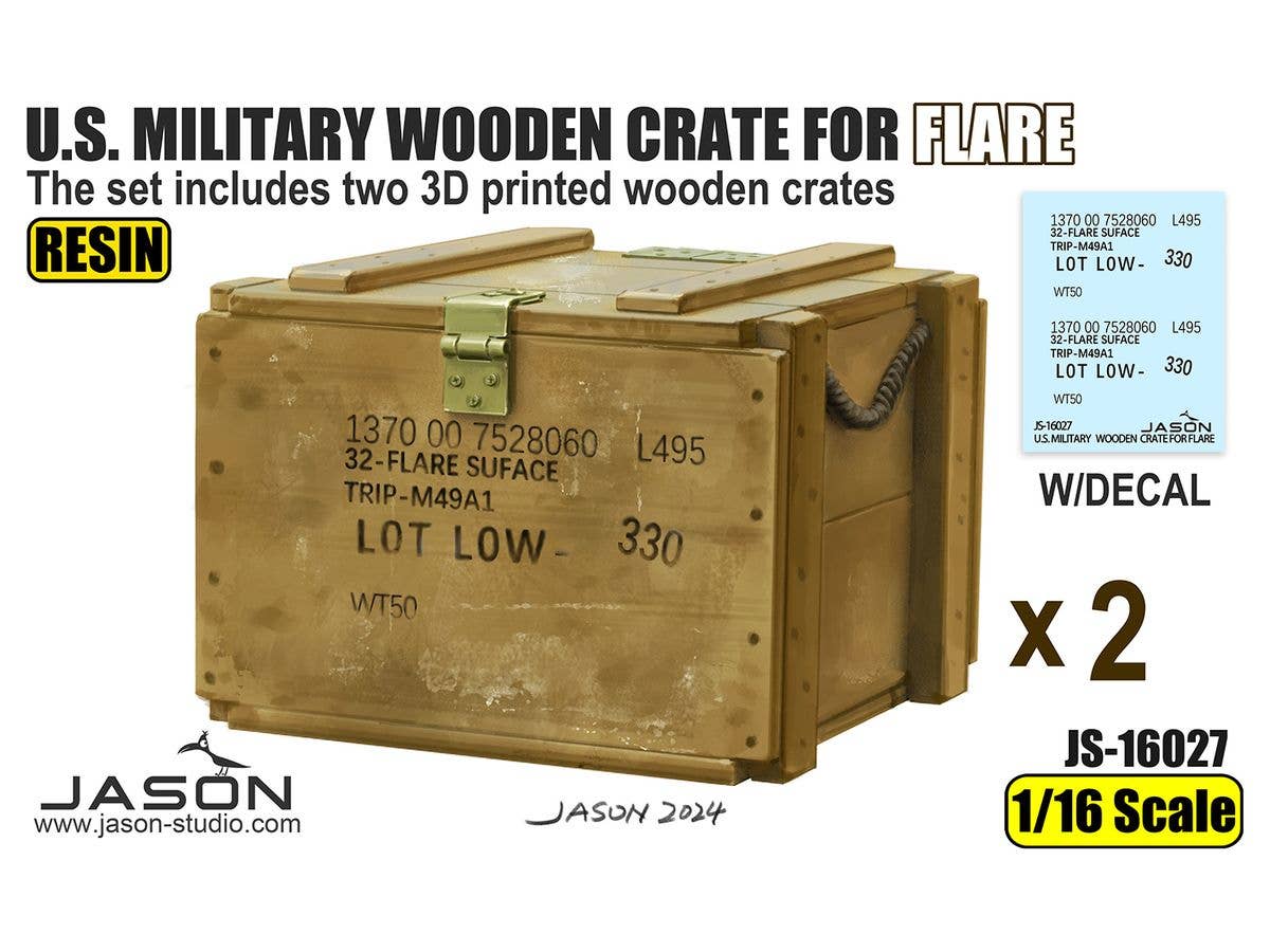 U.S. MILITARY WOODEN CRATE FOR FLARE (2pcs w/decals)