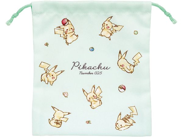 Pokemon: Gusseted Drawstring Bag / With Berries, A Monster Ball, And Pikachu.