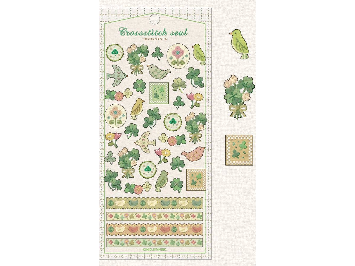 Cross Stitch Stickers / Birds And Clover