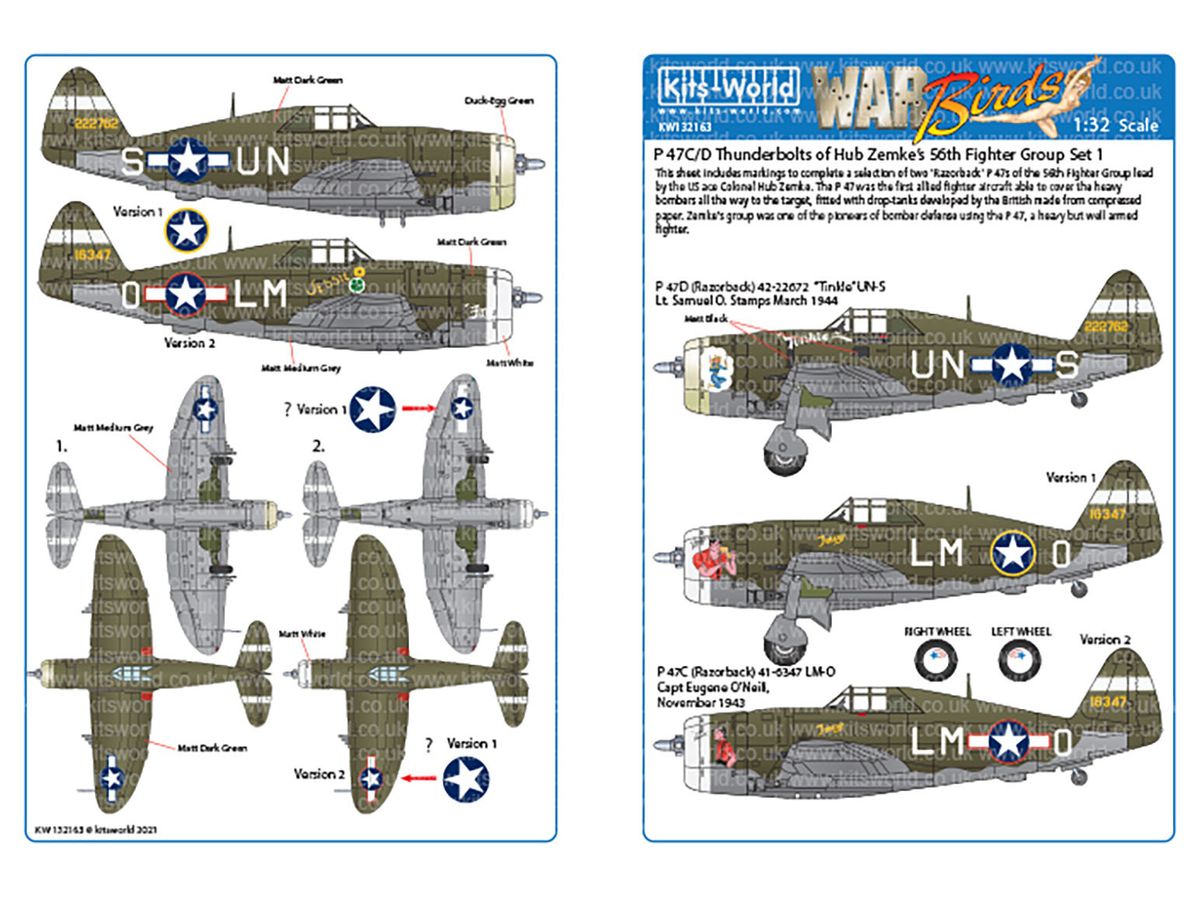 WW.II US Army P-47C/D Thunderbolt 56th Combat Group Tinkle Decal Set