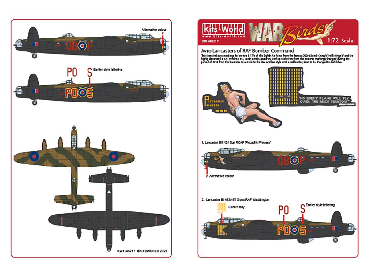 WW.II Avro Lancaster Piccadilly Princess / S. for Sugar Decal