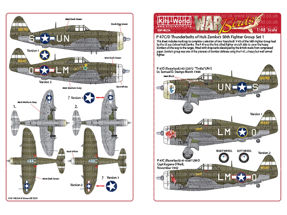 WW.II US Army P-47C/D Thunderbolt 56th Combat Group Tinkle Decal Set