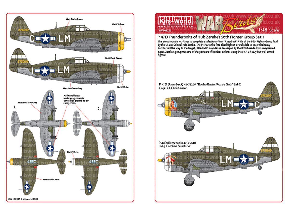 WW.II US Army P-47C/D Thunderbolt 56th Battle Group Boche Buster/Rozzie Geth Decal Set
