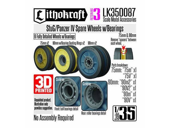 WWII German StuG/Pz IV Spare Wheels w/Bearings Patern Mix 3