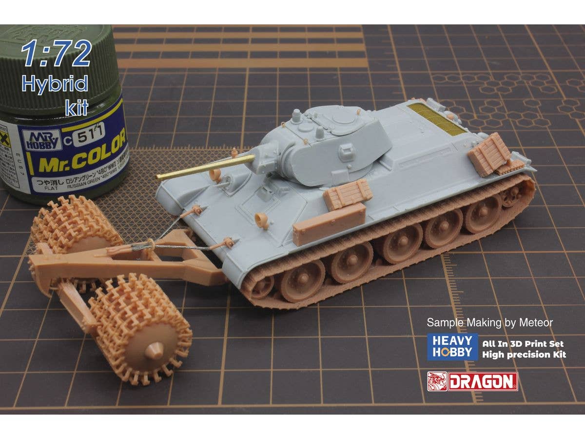 WWII T34/76 Soviet Medium Tank With Mine Roller