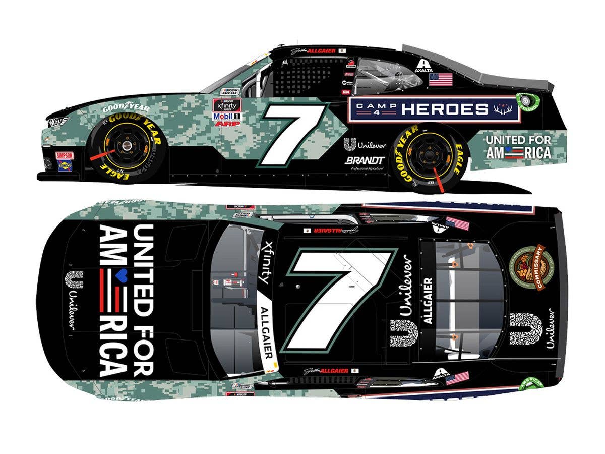 Justin Allgaier # 7 United for America Military Chevrolet Camaro NASCAR Xfinity Series 2021