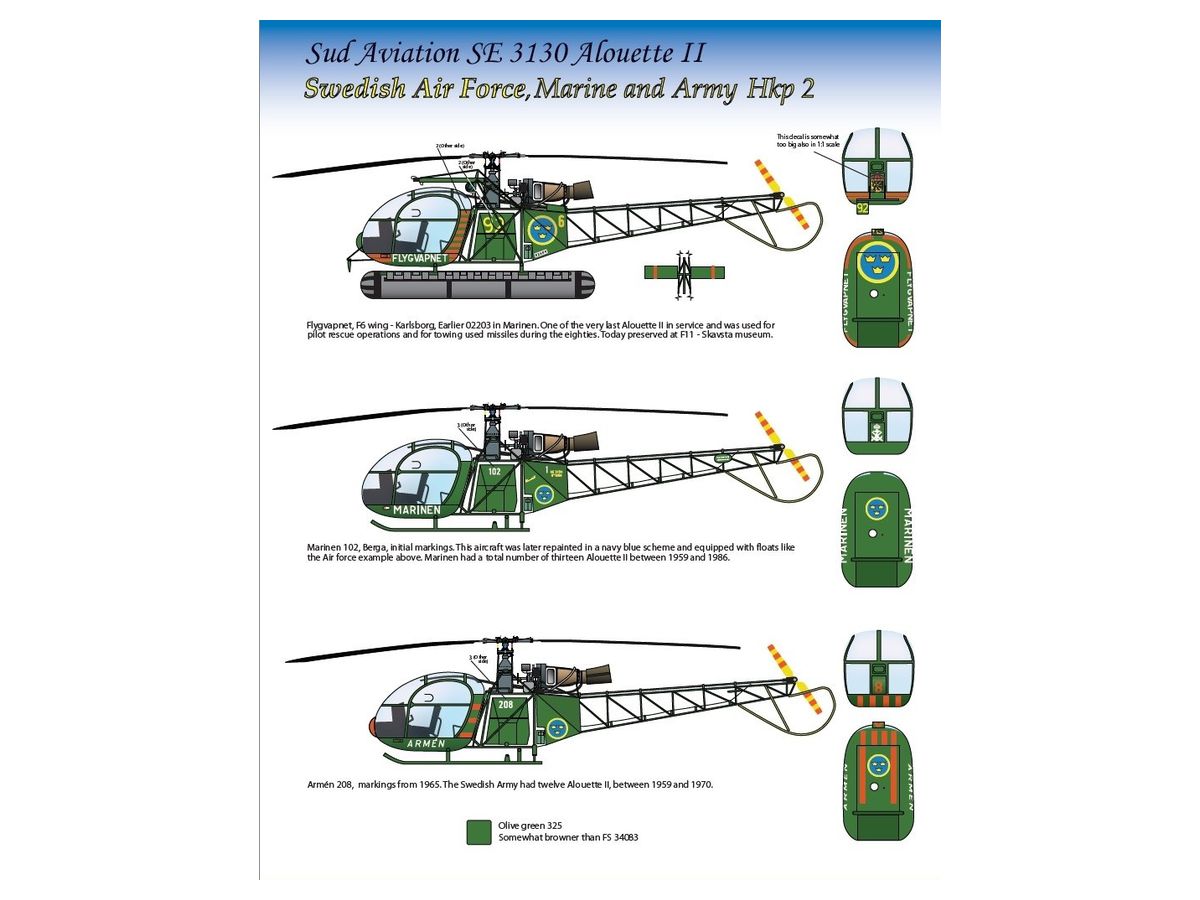 Hkp2 Alouette II in Swedish Airforce, Marine and Army Service