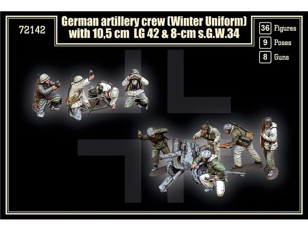 German Artillery Crew (winter uniform) with 10.5cm LG42/43 & 8cm s.G.W.34 WWII