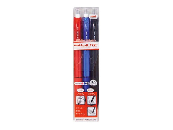 Uni-ball R:E Erasable Gel Ink Ballpoint Pen 0.5mm (3 Color Set)