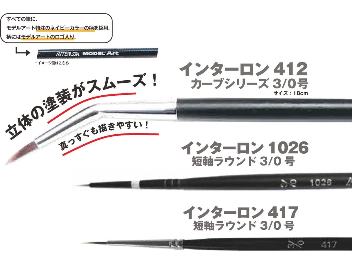 Model Art Selected Interlon Brush Detail Painting Set 3-Piece Set (with Model Art Logo)
