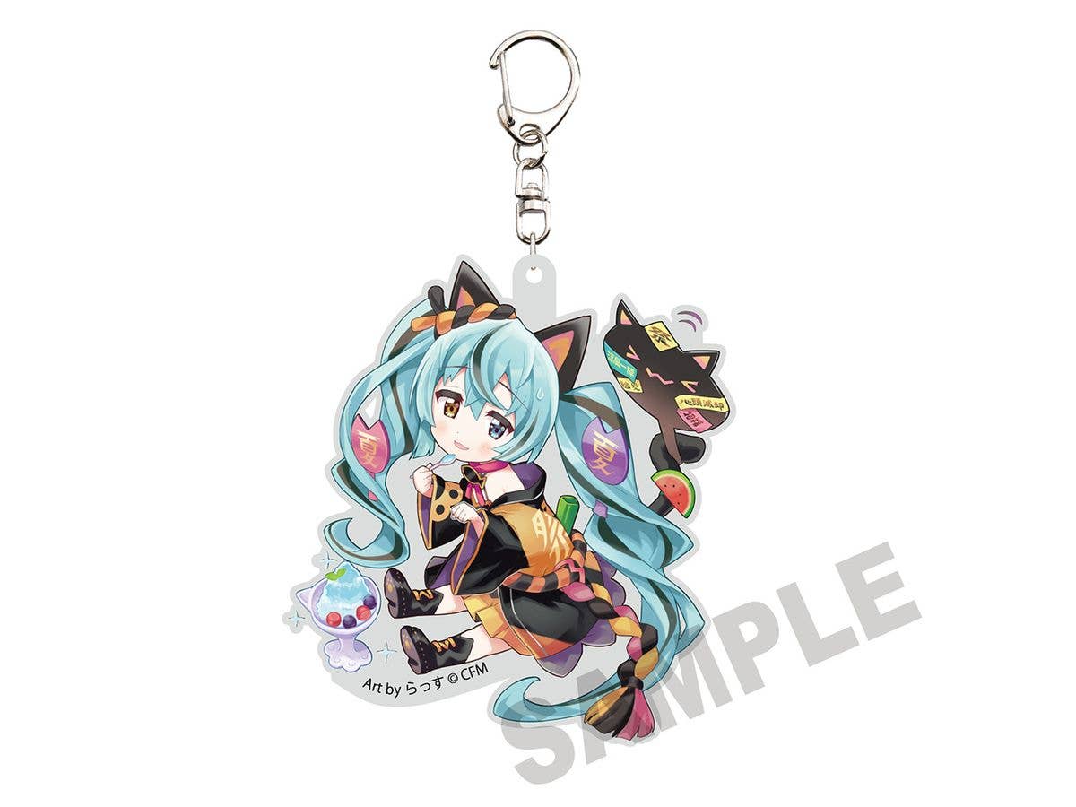 Hatsune Miku x Maneki Neko: Die-Cut Acrylic Keychain Hatsune Miku Black Cat Art By Russ