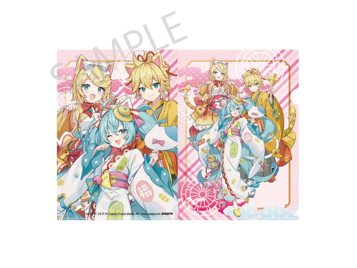 Hatsune Miku x Maneki Neko x Midsummer Kumagaya: Clear File - Hatsune Miku White Cat / Kagamine Rin & Len - Art by Ikomochi