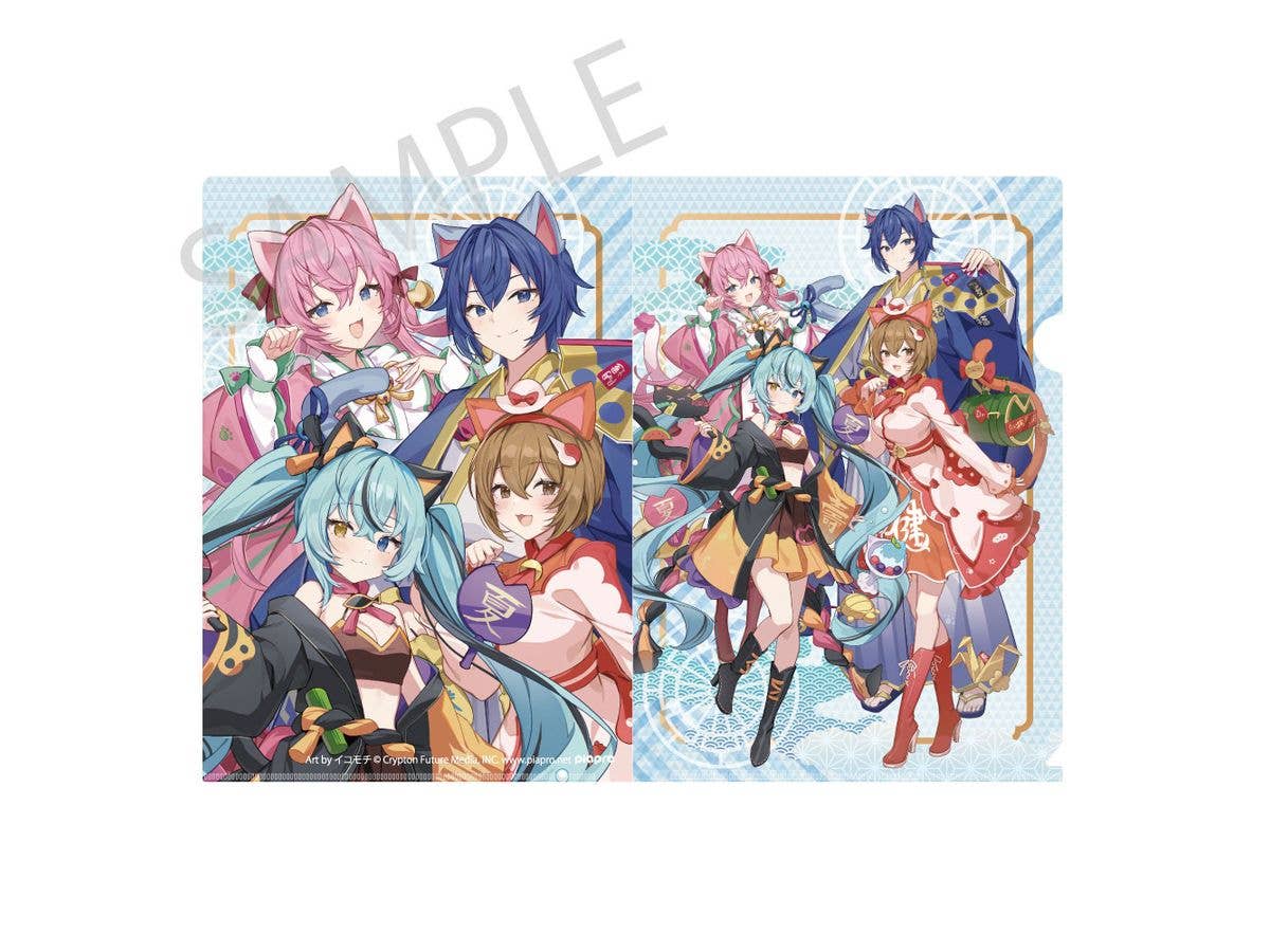 Hatsune Miku x Maneki Neko x Midsummer Kumagaya: Clear File - Hatsune Miku Black Cat / Megurine Luka / MEIKO / KAITO - Art by Ikomochi