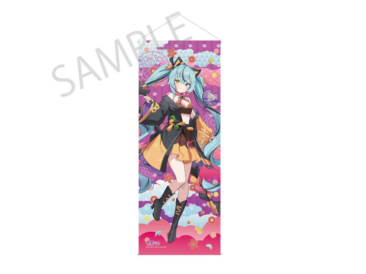 Hatsune Miku x Maneki-neko x Midsummer Kumagaya: Tapestry, nearly life-size, Hatsune Miku, Black Cat, Art by Ikomochi