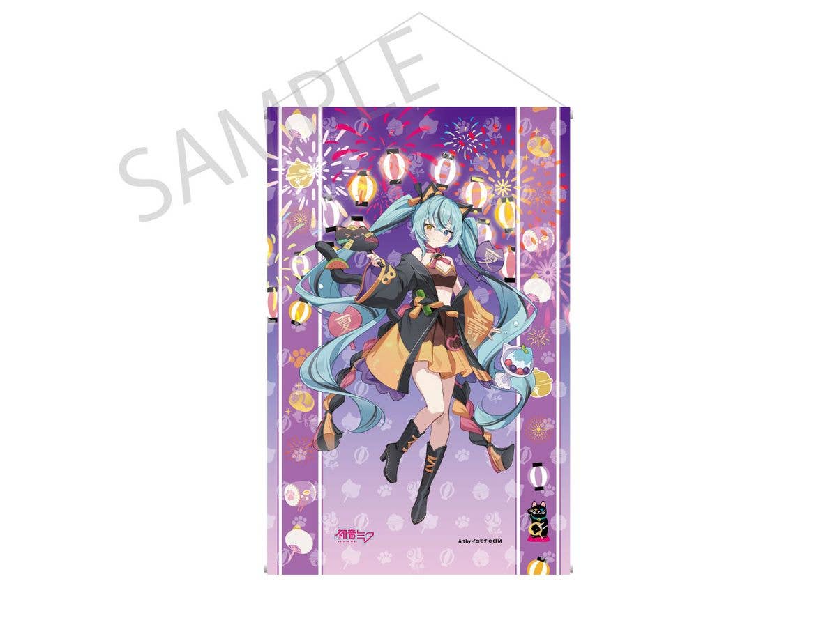 Hatsune Miku x Maneki-neko x Midsummer Kumagaya: Tapestry Hatsune Miku Black Cat Art by Ikomochi