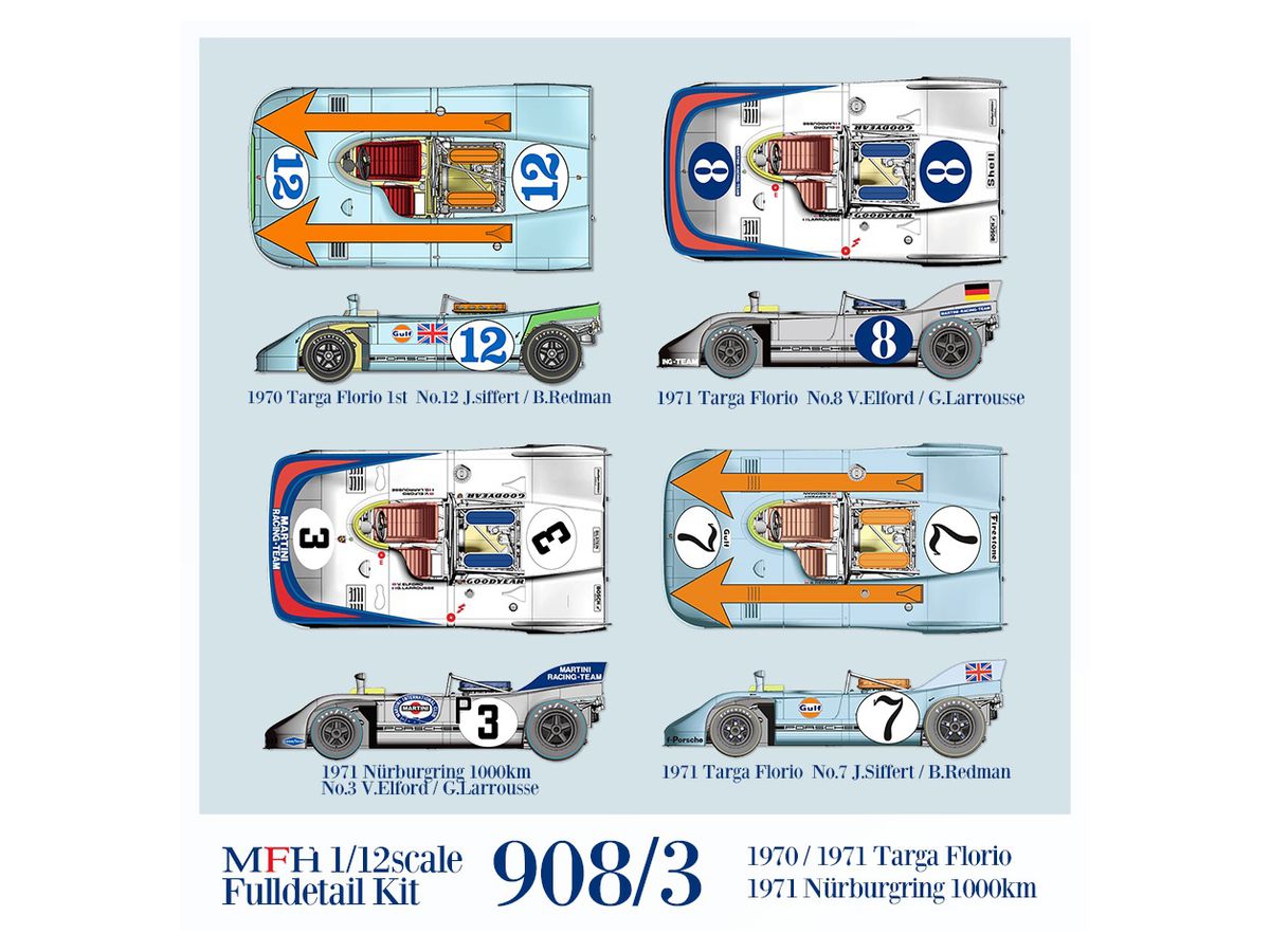 908/3 Full Detail Kit Ver.A: 1970 Targa Florio 1st #12 J.siffert/B.Redman 2nd #40 P.Rodriguez/L.Kinnunen 5th #36 R.Attwood/B.Waldegard