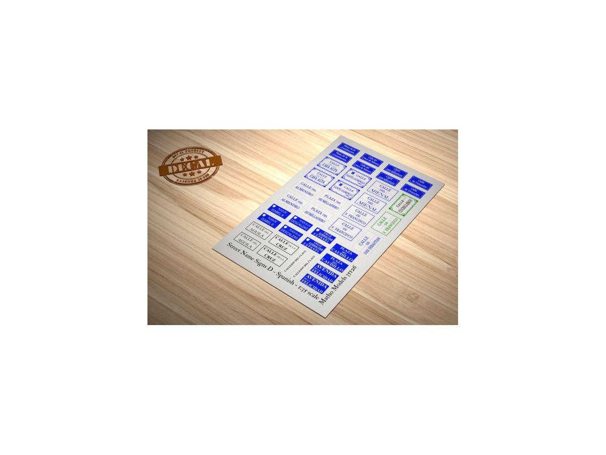 Diorama Material Street Name Sign Decal Set D Spanish