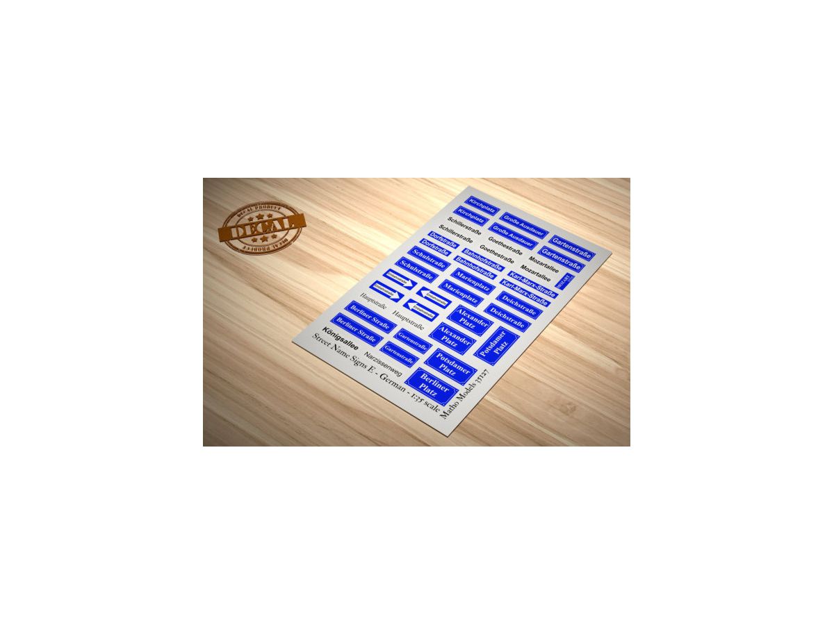 Diorama Material Street Name Sign Decal Set E German