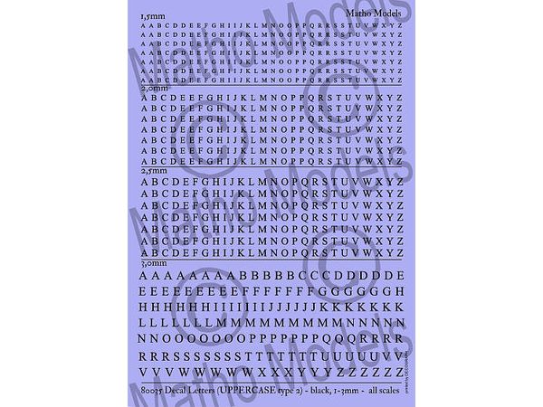 Scale-free Capital Alphabet Decals, Type 2, Black (1.5 - 3mm size)