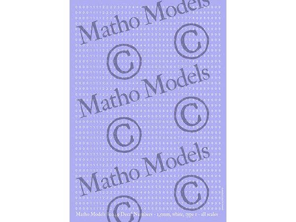 Decal Numbers - 1.5mm, white, type 1 (all scales)