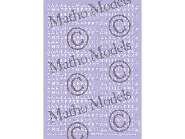 Scale-free Uppercase Alphabet Decals, 3mm Height, White, Type 1