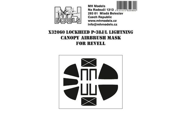 P-38J-L Lightning canopy airbrush mask, for Revell
