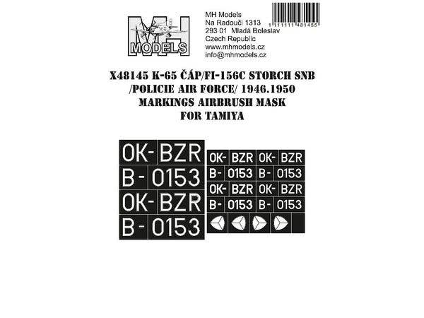 K-65 Cap/Fi-156C Storch SNB (Police Air Force) 1946-1950 Markings Airbrush Mask, for Tamiya
