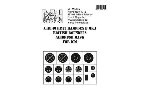 HP.52 Hampden B Mk.I British roundels airbrush mask, for ICM