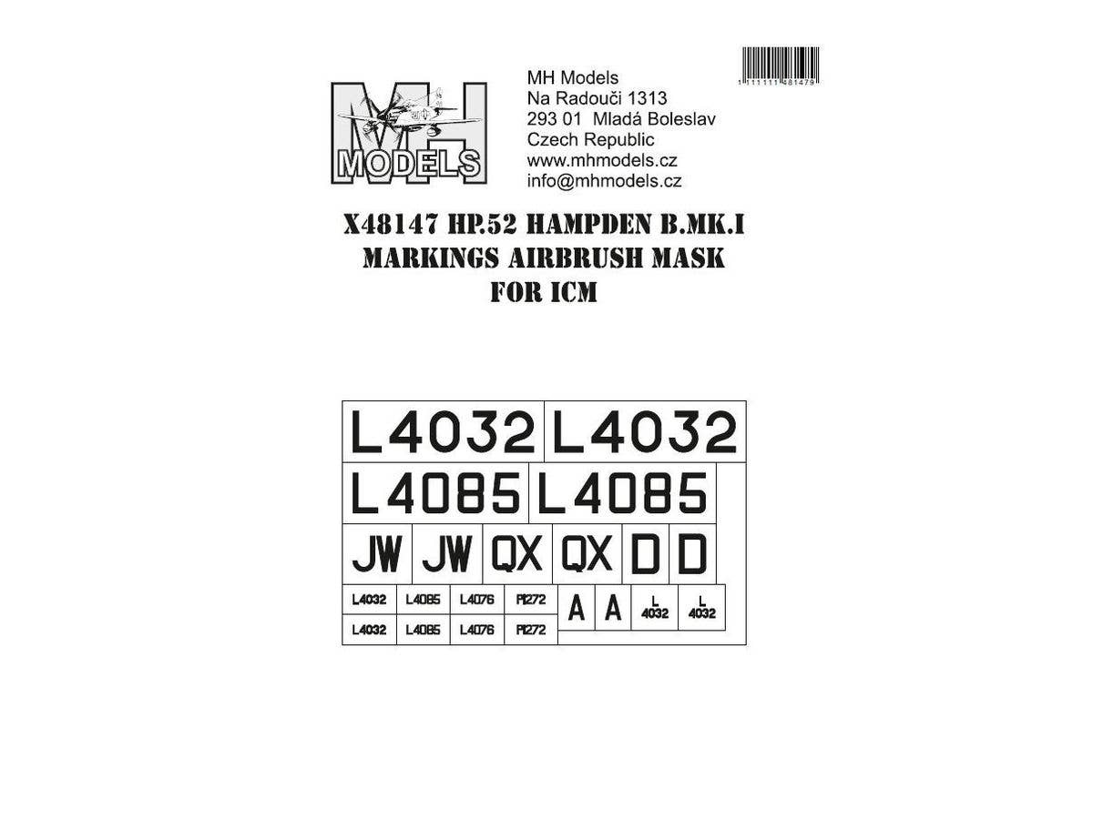 HP.52 Hampden B Mk.I Markings airbrush mask, for ICM
