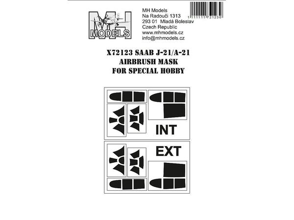Saab J-21/A-21 canopy airbrush mask, for Special Hobby