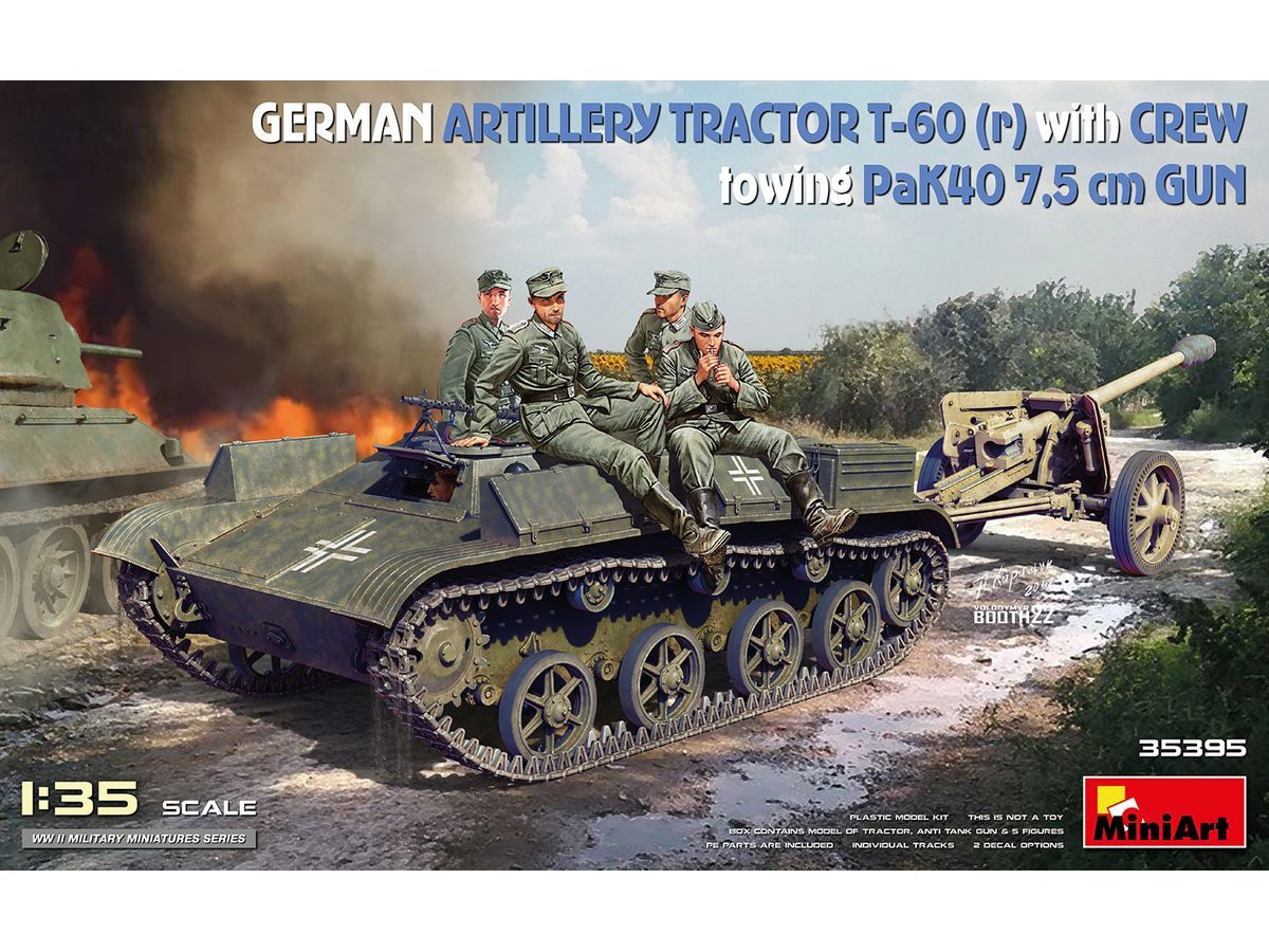 German Artillery Tractor T-60(r) & Crew Towing PaK40 GUN