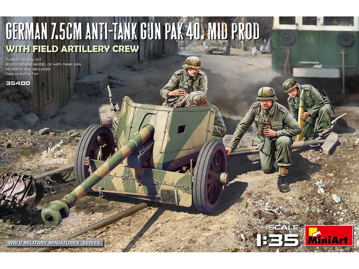 German 7.5cm Anti-Tank Gun Pak 40. Mid Prod. With Field Artillery Crew