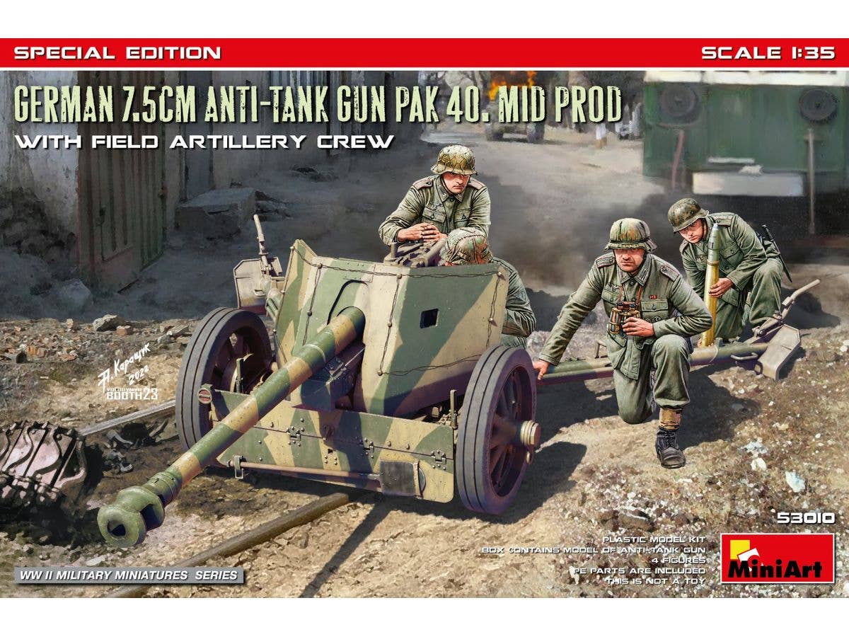 German 7.5cm Anti-Tank Gun PaK 40. Mid Prod w/Artillery Crew. Special Edition