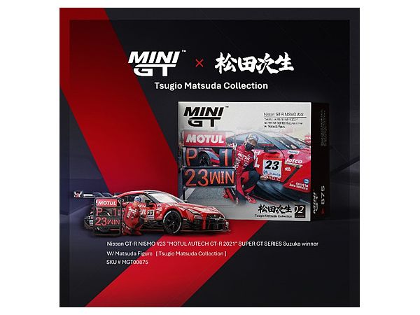 Nissan GT-R Nismo GT500 Nismo Super GT Series 2021 R3.Suzuka Winner Car #23 "Motul Autech GT-R" Tsugio Matsuda Collection W / Tsugio Matsuda Figure (Left Hand Drive)